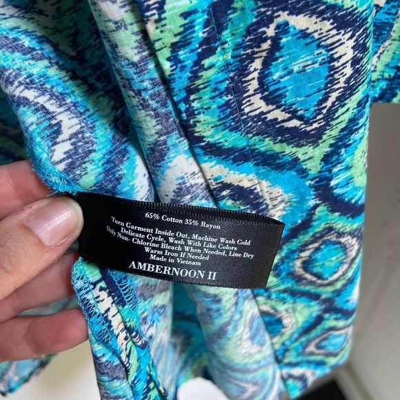 AmberNoon II by Dr. Erum Ilyas | Turquoise Ikat Open-Front Three-Quarter Sleeve - Picture 7 of 8